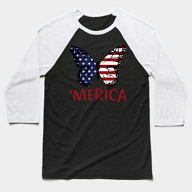 American Flag Butterfly 4Th Of July Usa Patriotic Merica Baseball T-Shirt by klei-nhanss